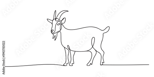 Continuous Line Art Three Goat Poses Farm Illustration, Goat One continuous line drawing vector, Continuous one line drawing of a goat with a pointed beard and horns, representing endurance