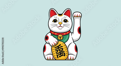 Maneki Neko Lucky Cat Waving Arm Holding Gold Coin for Good Fortune