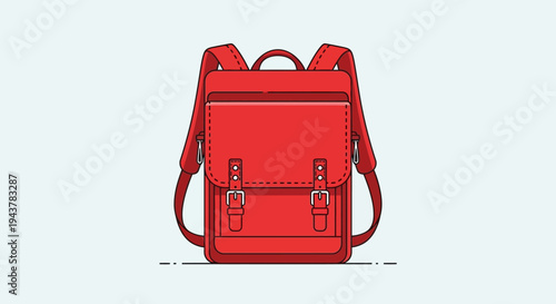 Red Backpack, School Bag, Satchel, Vintage Style, Isolated on White Background