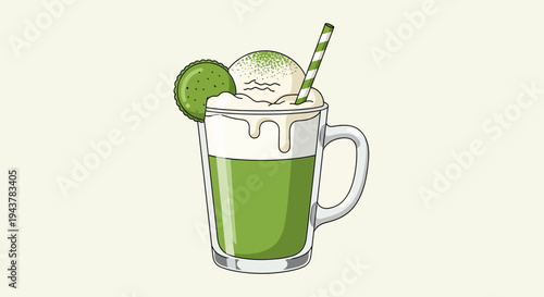 Refreshing Matcha Ice Cream Float with Macaron Garnish
