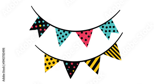 Colorful party flags hanging on a string a decorative silhouette