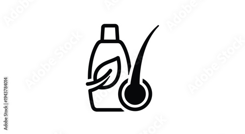 Stylized bottle with leaf and hair strand a modern silhouette