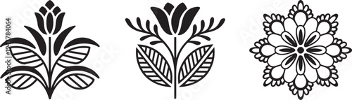 Lace borders, floral designs, black and white, ornate patterns, decorative elements