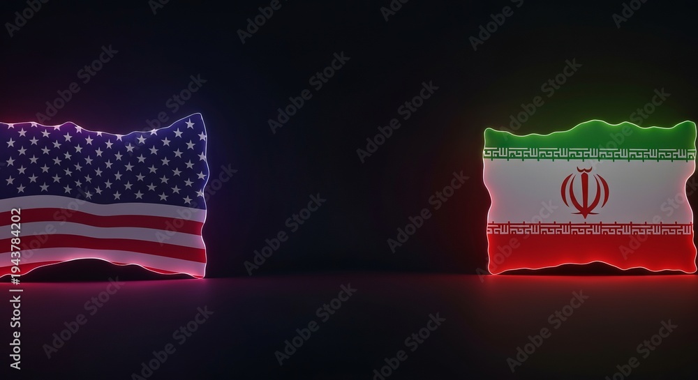 Obraz premium USA vs Iran Abstract Conflict Concept Render with American and Iranian Flags in Space War Theme