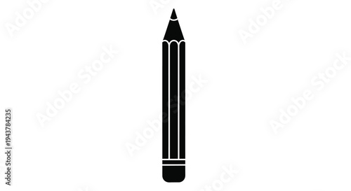 A stark black silhouette of a sharpened pencil on a white background