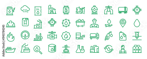 Oil and Gas web icons in line style. Fuel, gas station, refinery, petroleum, oil well, gas pump, energy, barrel, industry, transportation, collection. Vector illustration.