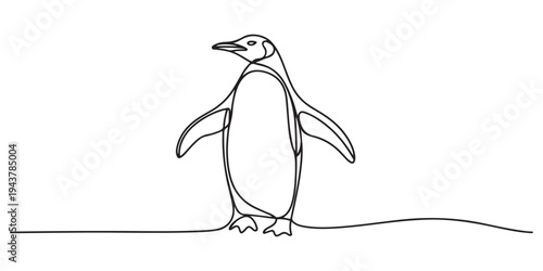 Continuous one line drawing of a penguin and its flippers close to its body, representing cuteness and endurance, line art style vector illustration. 