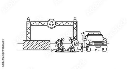 Emergency Medical Team Rescues Patient Outside Hospital Entrance with Ambulance