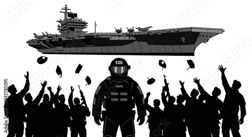 EOD Soldier Amidst Crowd Throwing Weapons Under Aircraft Carrier