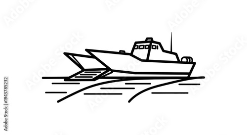 Fast Patrol Boat Icon Line Art Vector Illustration