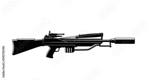 Futuristic Sniper Rifle with Silencer, Sci-Fi Weapon, Military Gun Illustration