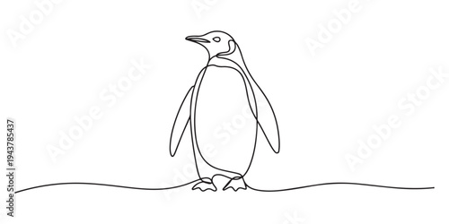 Continuous one line drawing of a penguin and its flippers close to its body, representing cuteness and endurance, line art style vector illustration. 