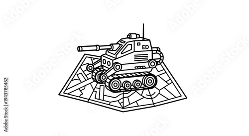 Futuristic Tank on Abstract Geometric Terrain - Military Vehicle Illustration
