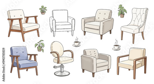 Living room furniture vector illustration modern interior armchair sofa set