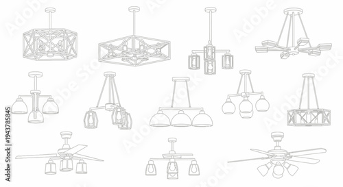 Modern chandelier lights collection vector illustration ceiling lighting fixture set