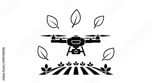 Vector drone icon with leaves and plants, black illustration