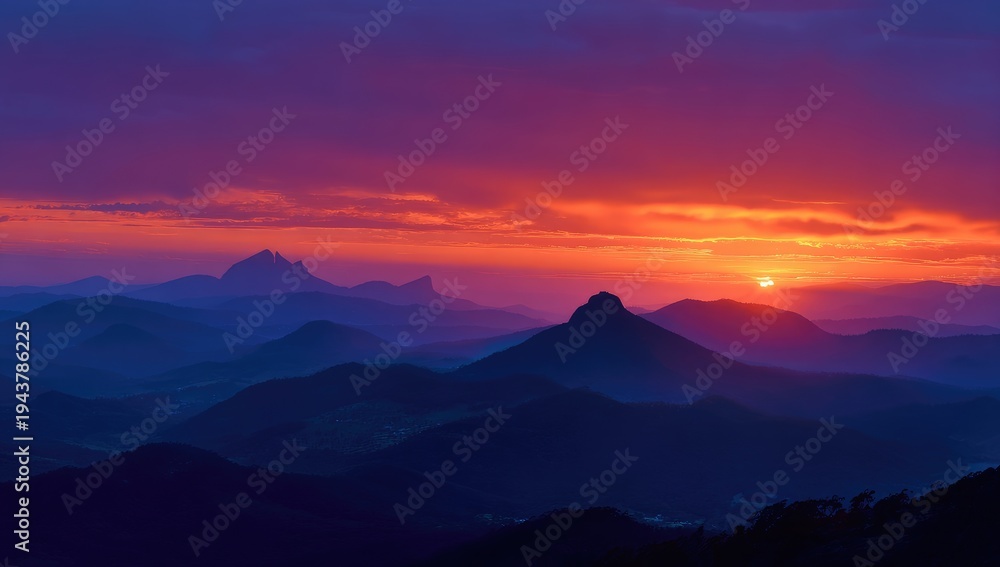 Fototapeta premium Colorful mountain sunset panorama