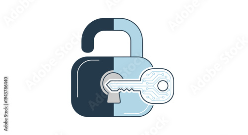 Vector padlock and key icon in blue