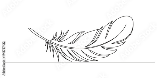 feather continuous one line drawing, Bird feather continuous one line drawing of bird feather icon Isolated on white background vector illustration, Continuous Line Drawing of Feather Icon. one line
