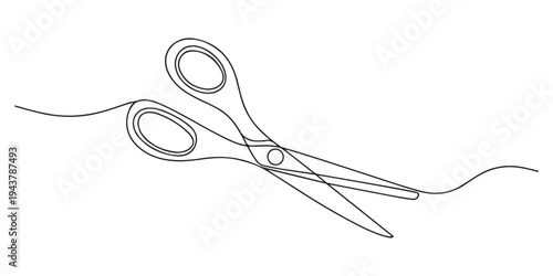 scissors cutting a ribbon continuous one line drawing, ribbon cutting ceremony for opening event or company concept, single line art, Opening Icon, scissors cutting a ribbon minimalist style pro.