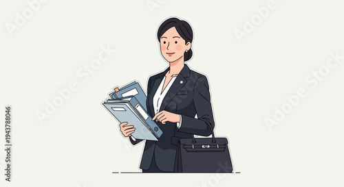 Professional Woman Lawyer Holding Files and Briefcase, Business Attire