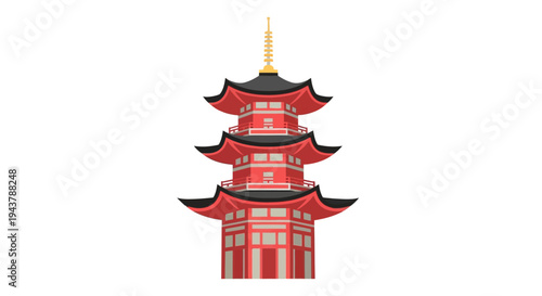 Traditional Japanese Pagoda Tower Architecture, Red and Black Multi-Story Building