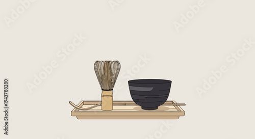 Traditional Matcha Tea Ceremony Set: Whisk, Bowl, and Scoop on Tray
