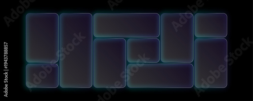 Futuristic neon transparent bento grid glass frame ui panels dashboard layout technology background