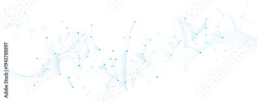 Abstract blue data network wave with connected nodes and digital technology mesh background