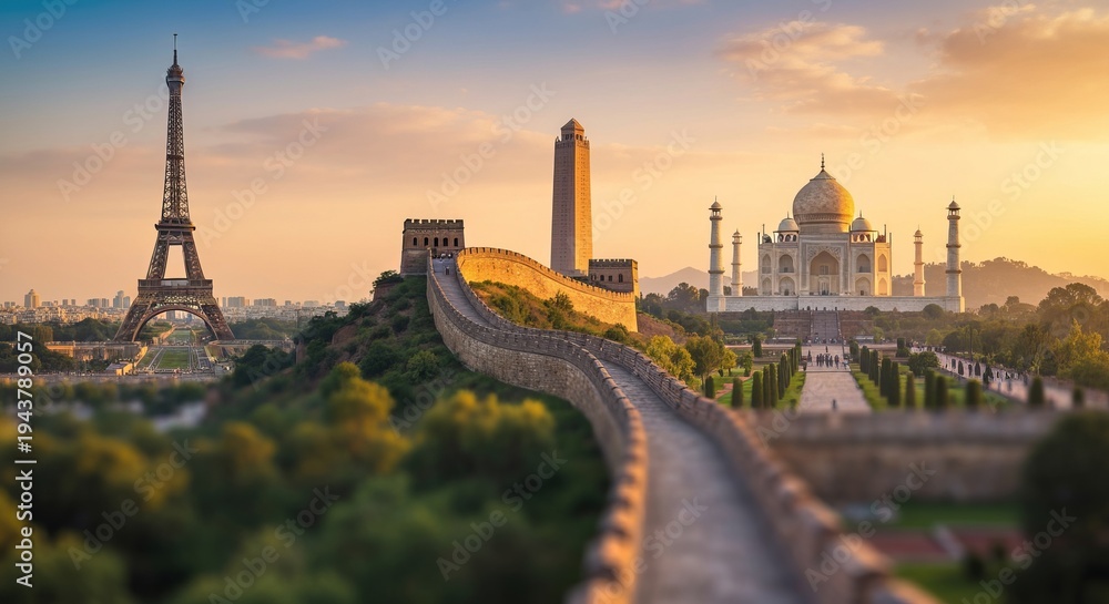 Naklejka premium Discover the Marvels of the World Iconic Landmarks, Stunning Architecture, and Rich Cultures