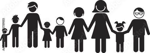 Diverse Family Group Holding Hands Silhouette Vector Graphic Keywords: family, group, people, parents, children, son, daughter