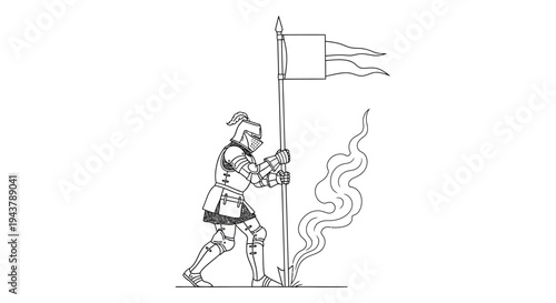 Knight in Armor Holding Banner with Smoke