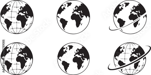 Globe Earth Icon Set World Map Planet Symbol Global Communication Concept