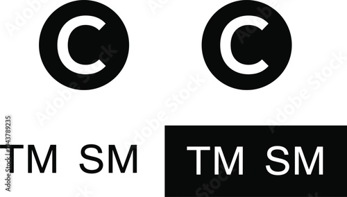 Copyright, Trademark, and Service Mark Symbols on White and Black Backgrounds Keywords: copyright, trademark, service mark