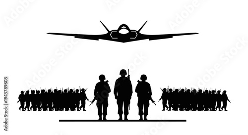 Military Formation with Fighter Jet Silhouette
