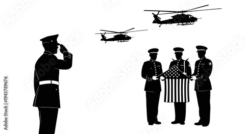 Military Funeral Honor Guard with Helicopters Flyover