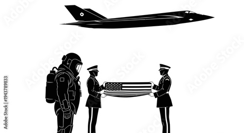 Military Honor Guard Carries Flag-Draped Coffin Underneath Fighter Jet