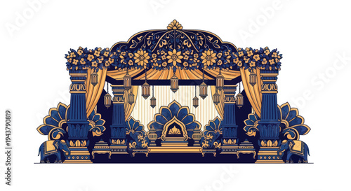 Ornate Indian Wedding Stage Decor with Elephants and Flowers