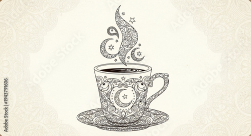 Artistic Sketch of a Coffee Cup with Steam.