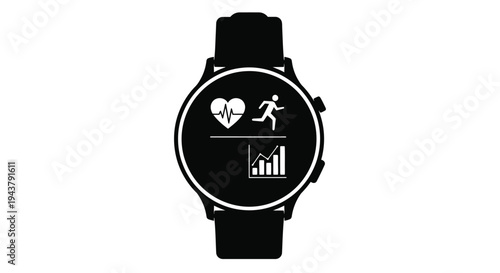 Vector smartwatch icon with fitness and health symbols