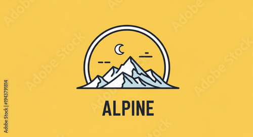 Minimalist Illustration of Mountain Landscape with Moon.