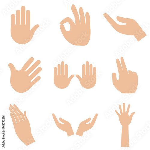  Hand Gesture Silhouettes Set Icons. Hand gesture silhouettes showing different positions and signals, isolated on light background, useful for icons, communication symbols, and design elements.