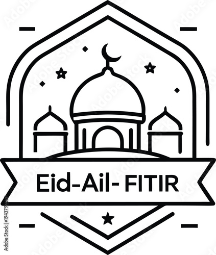 Minimal Islamic Mosque Icon with Crescent Moon Muslim Festival Illustration