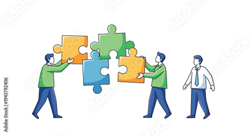 Vector illustration of teamwork and partnership with puzzle pieces