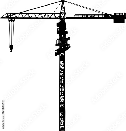 Black Silhouette of an Industrial Construction Tower Crane Vector Illustration