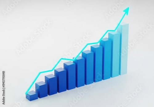 Free Download 3d blue bar chart with upward trending line showing financial growth and progress - GFXLoad