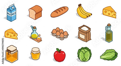 Food items on white background.