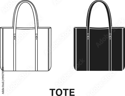 Minimal Tote Bag Outline and Solid Icon Fashion Handbag Isolated on White Background Vector Illustration