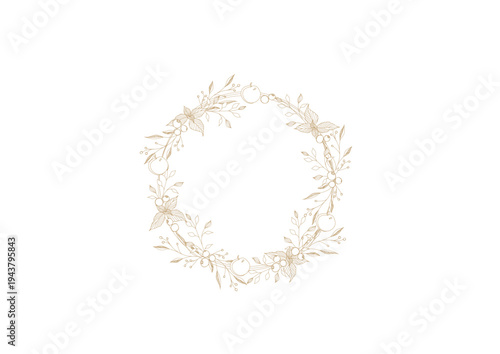 フルーツと植物の線画のリース