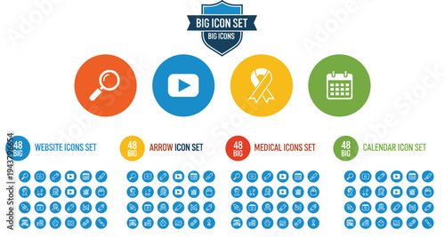 Big Icon Set Collection with Website Arrows Medical and Calendar Flat Icons Pack Vector Illustration